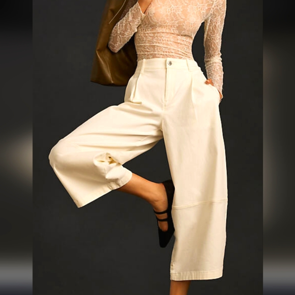 Anthropologie Maeve Plated Barrel Leg Chino Pants - Picture 2 of 7